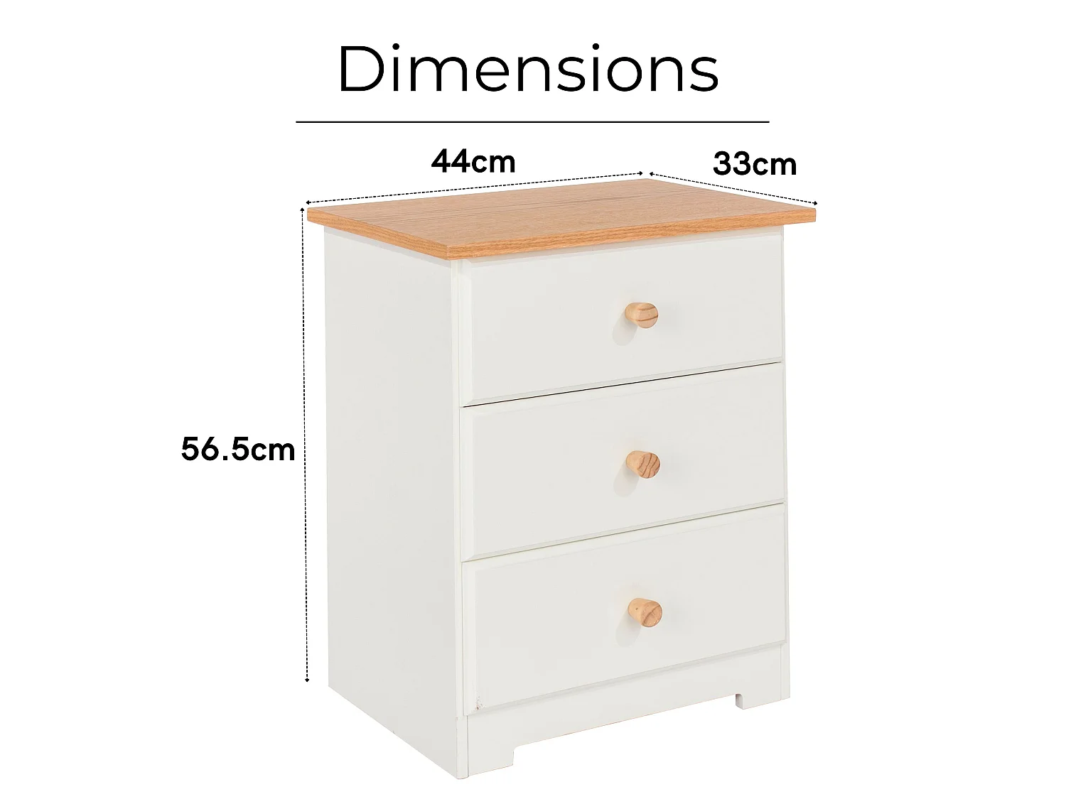 Colorado 3-Drawer Bedside Cabinet, White Finish