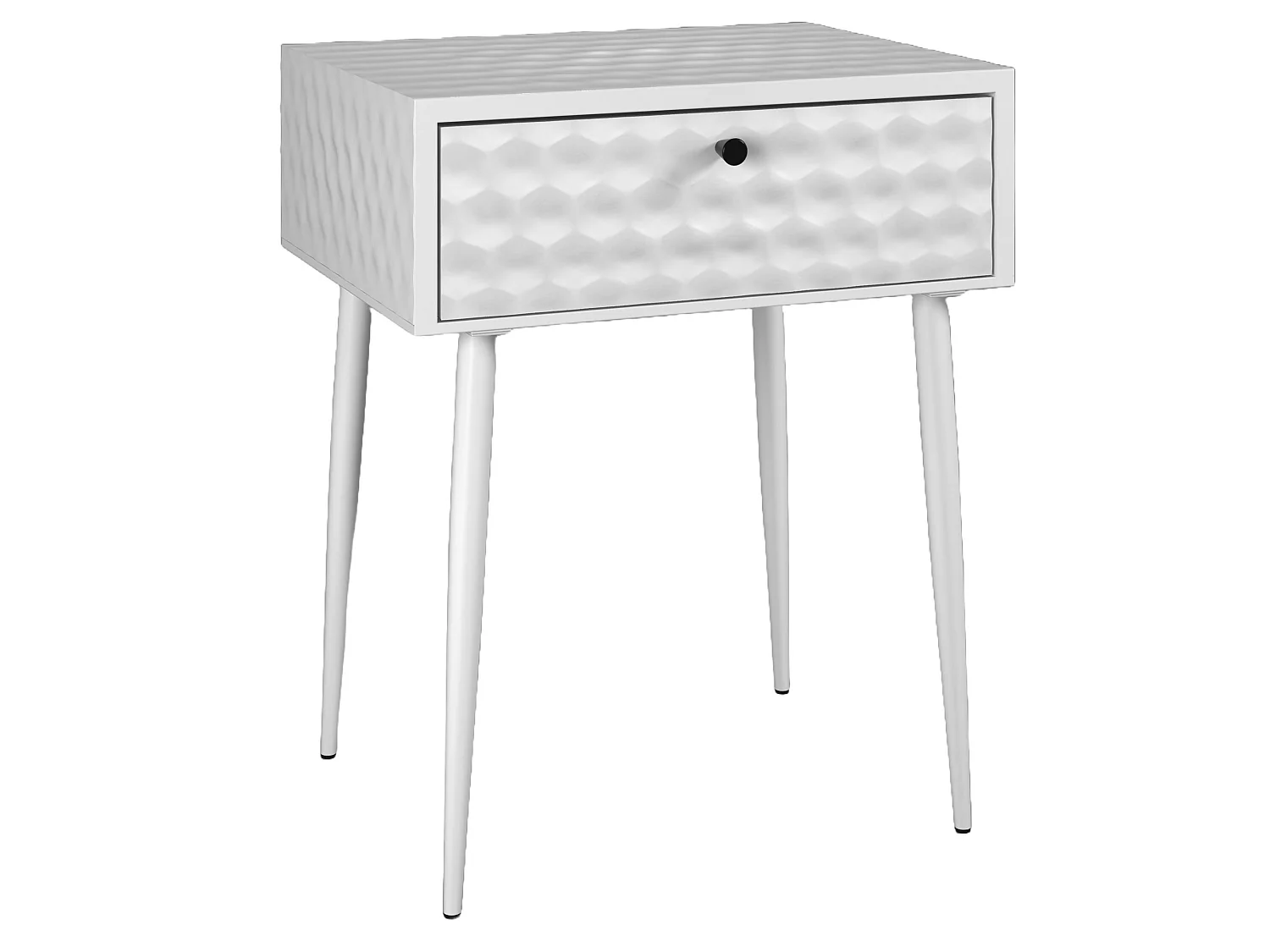 Saturn Metal 1 Drawer Bedside Cabinet, White With Gold Handle
