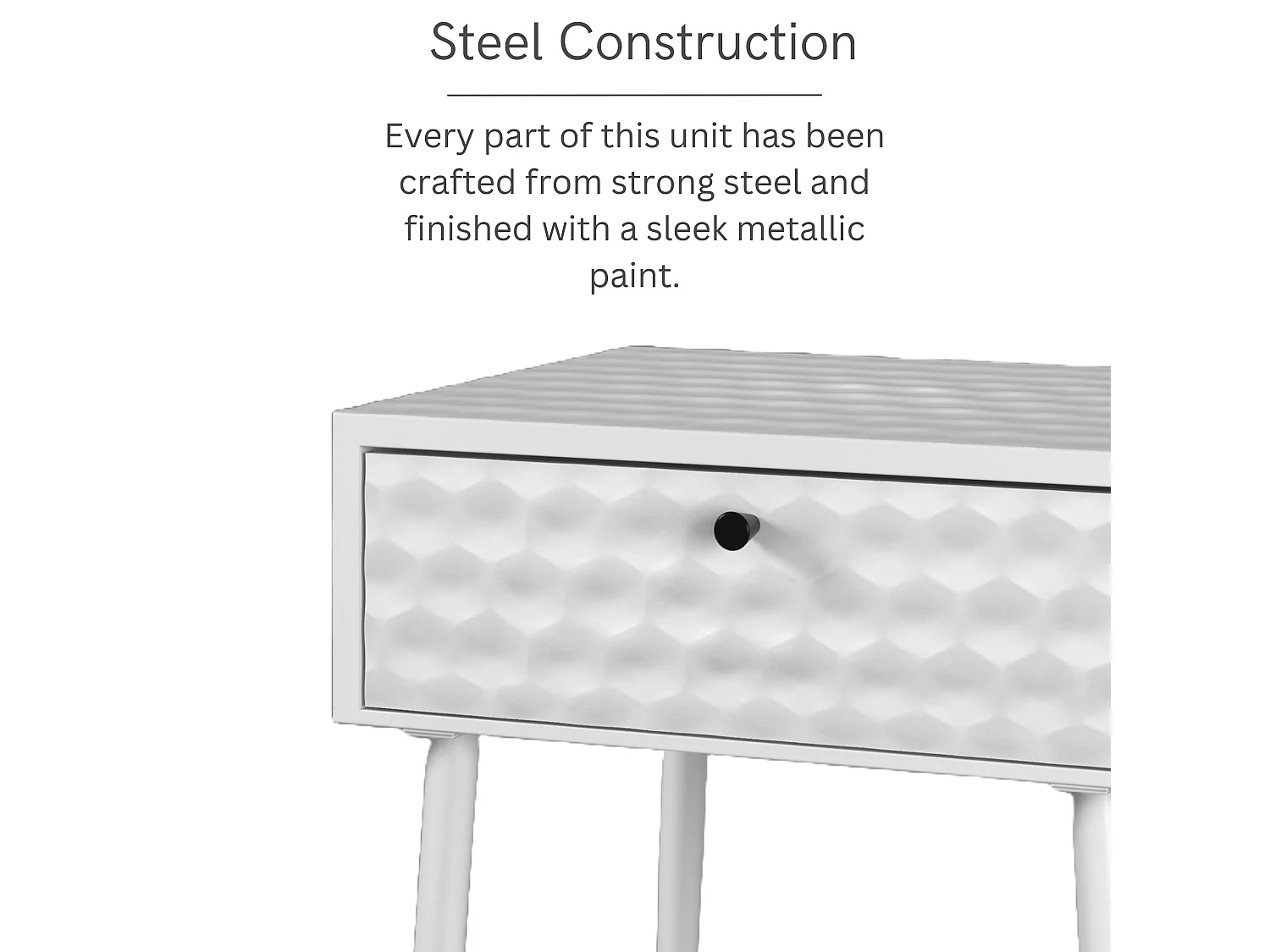 Saturn Metal 1 Drawer Bedside Cabinet, White With Gold Handle