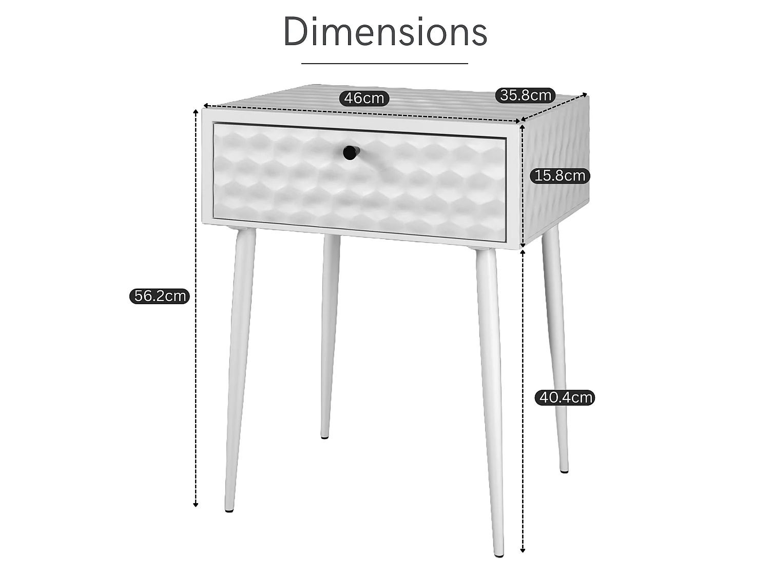 Saturn Metal 1 Drawer Bedside Cabinet, White With Gold Handle