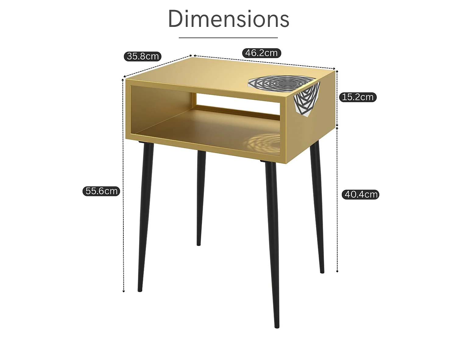 Galaxy Metal Bedside Table, Gold With Black Legs