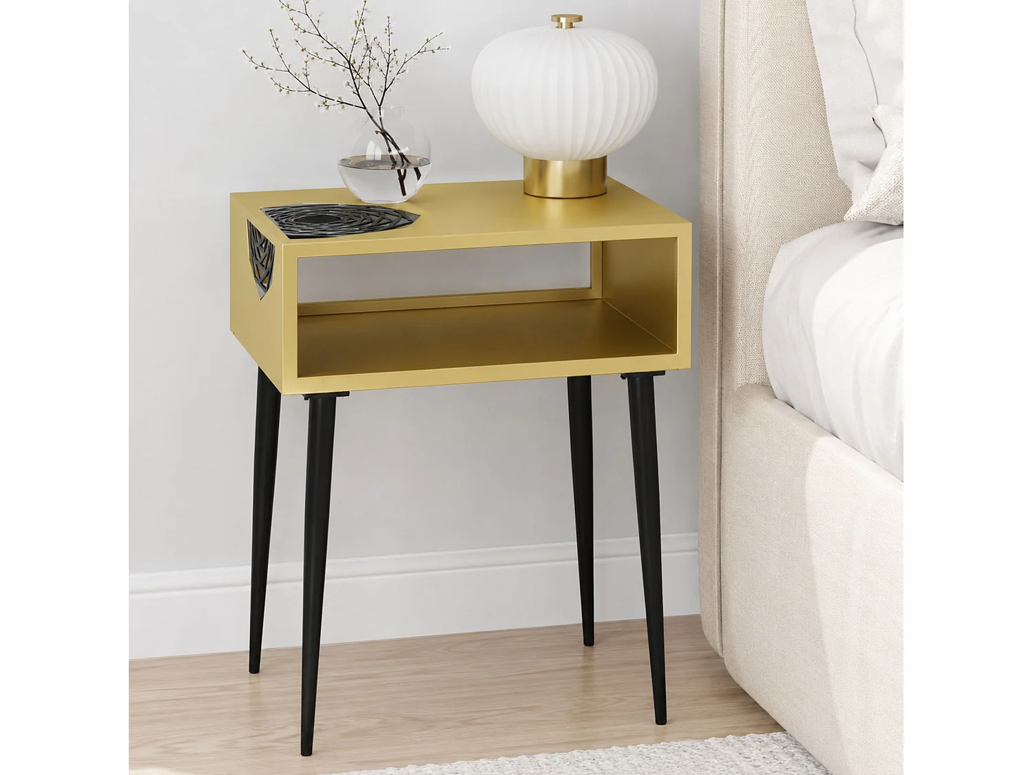 Galaxy Metal Bedside Table, Gold With Black Legs