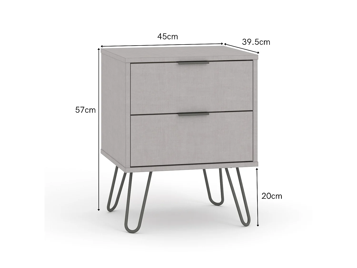 Augusta 2-Drawer Industrial Bedside Cabinet, Hairpin Legs