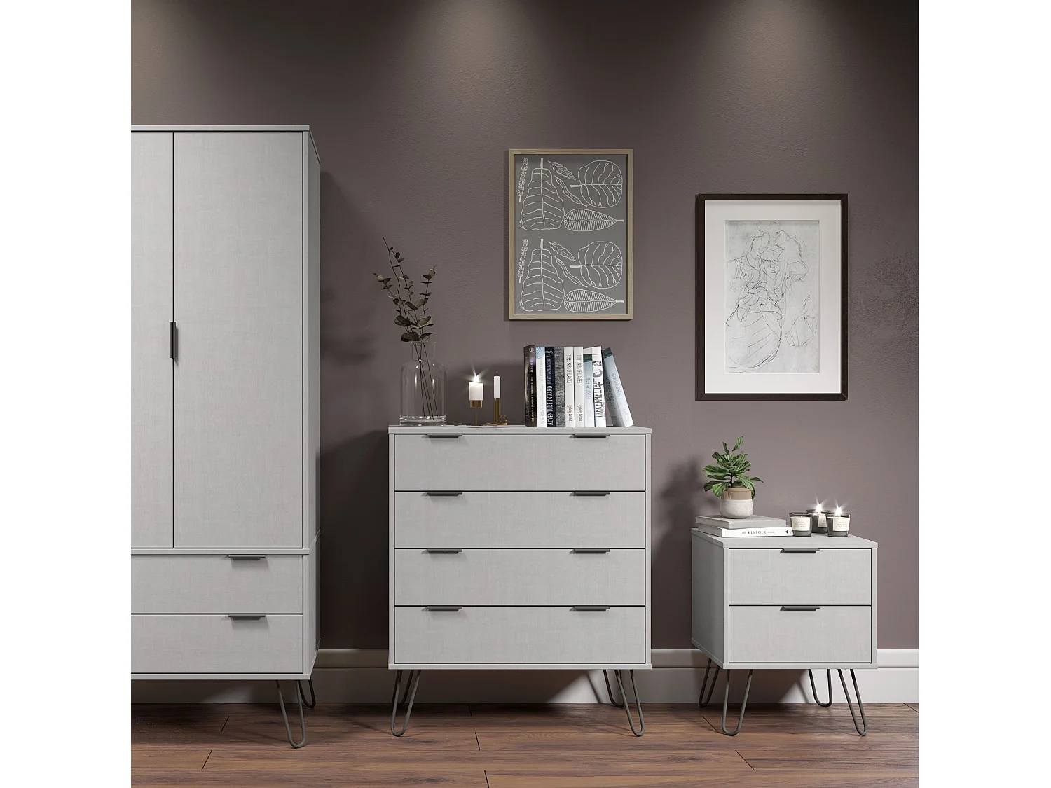 Augusta 2-Drawer Industrial Bedside Cabinet, Hairpin Legs