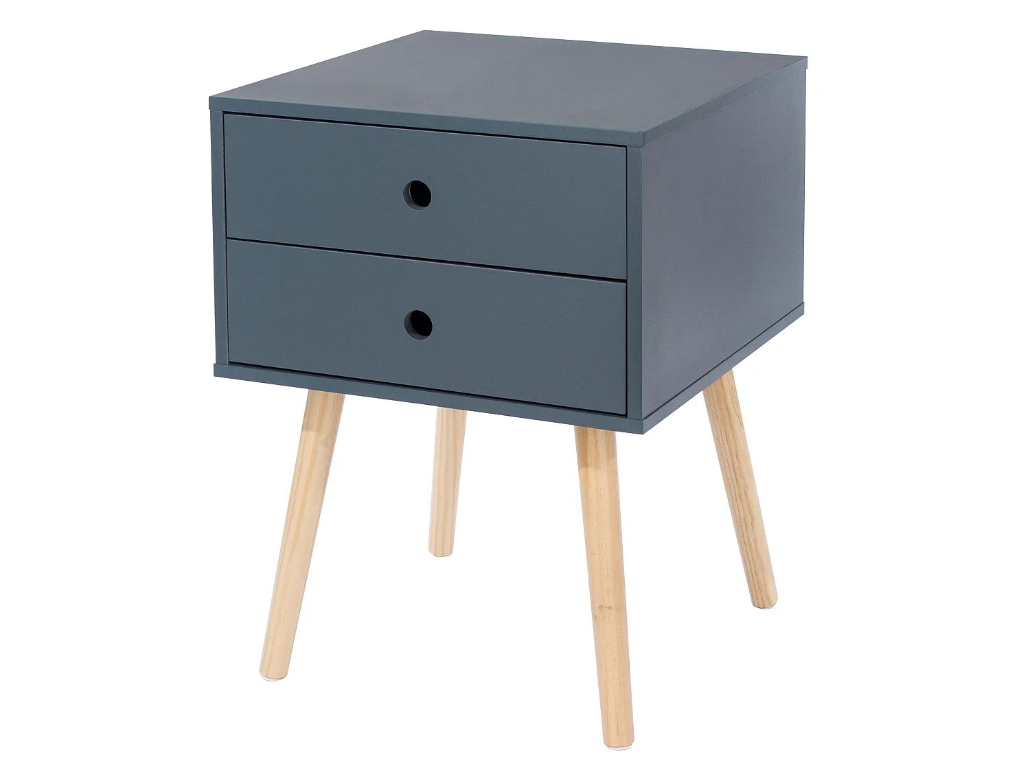 Scandia 2-Drawer Modern Bedside Cabinet, Natural Wood Legs