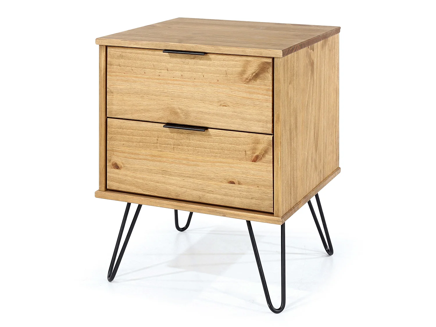 Augusta 2-Drawer Industrial Bedside Cabinet, Hairpin Legs