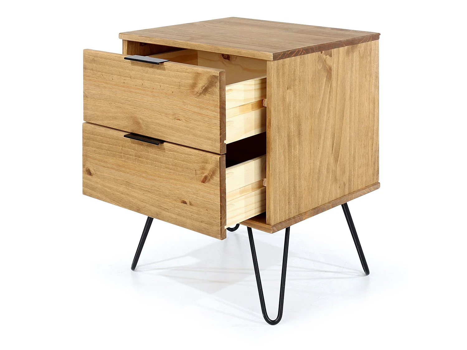 Augusta 2-Drawer Industrial Bedside Cabinet, Hairpin Legs