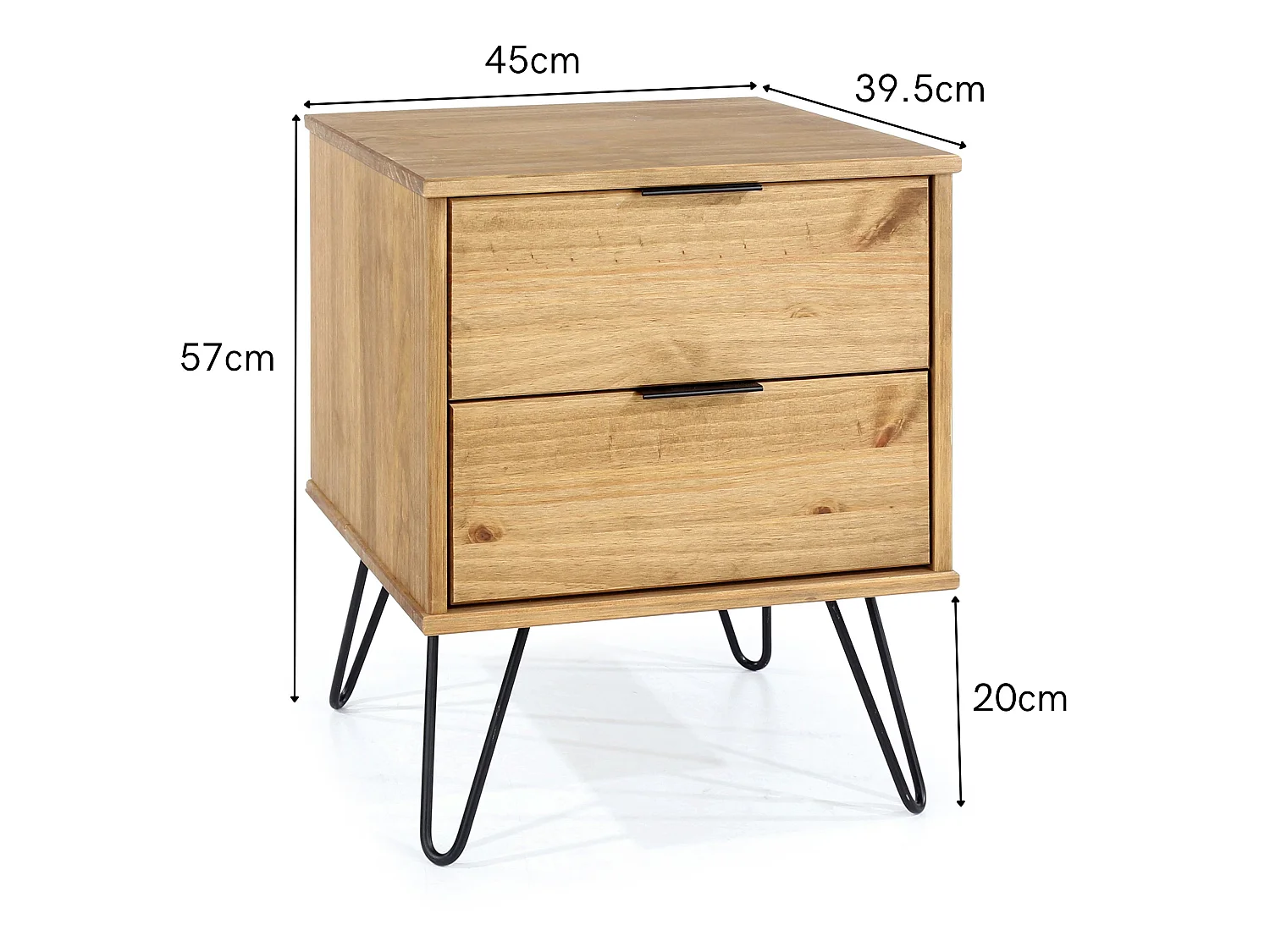Augusta 2-Drawer Industrial Bedside Cabinet, Hairpin Legs