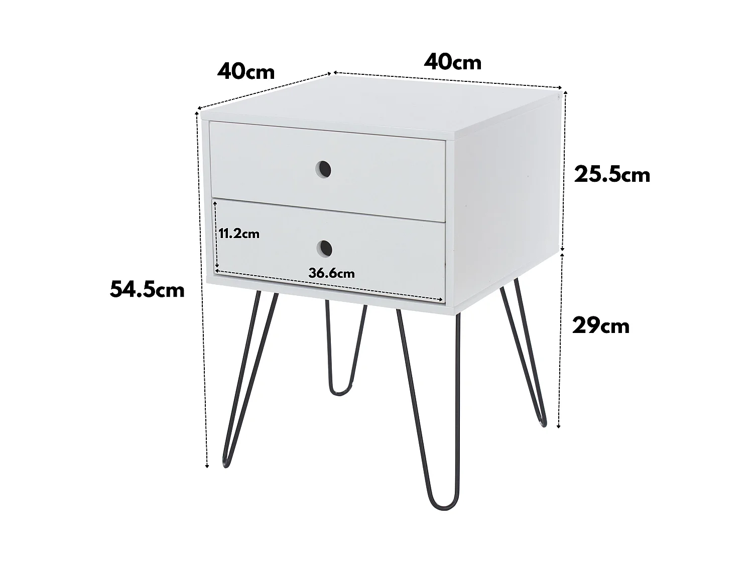 Telford 2-Drawer Modern Bedside Cabinet, Metal Hairpin Legs