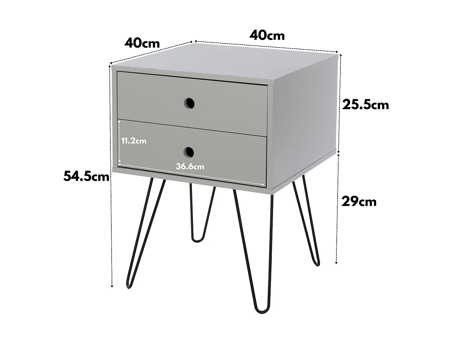 Telford 2-Drawer Modern Bedside Cabinet, Metal Hairpin Legs