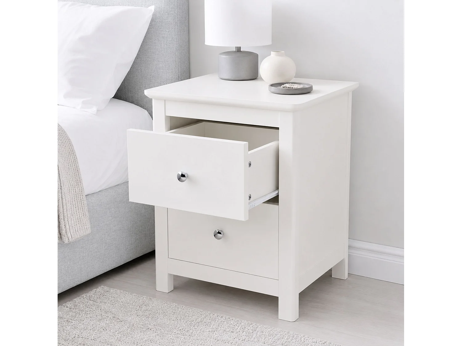 Nairn White 2-Drawer Spacious Bedside Cabinet