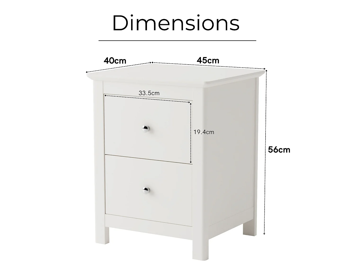 Nairn White 2-Drawer Spacious Bedside Cabinet