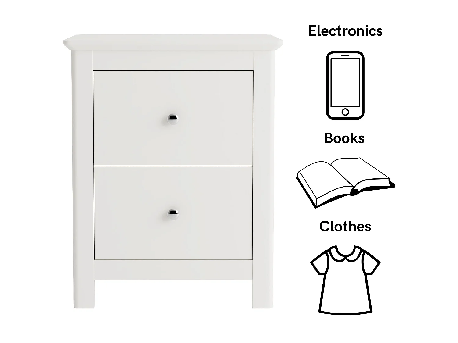 Nairn White 2-Drawer Spacious Bedside Cabinet