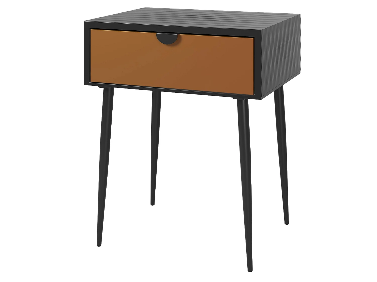 Jupiter Metal 1 Drawer Bedside Cabinet, Copper Drawer With Black Handle Legs