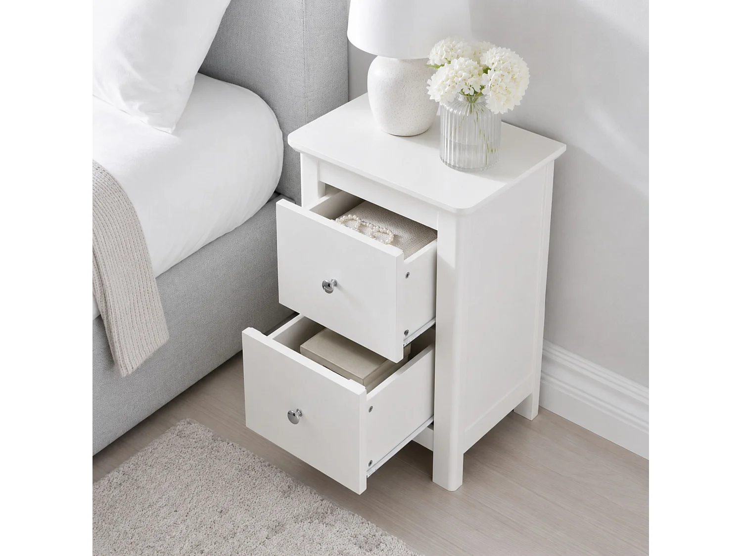 Nairn White 2-Drawer Petite Bedside Cabinet, Shaker-Style