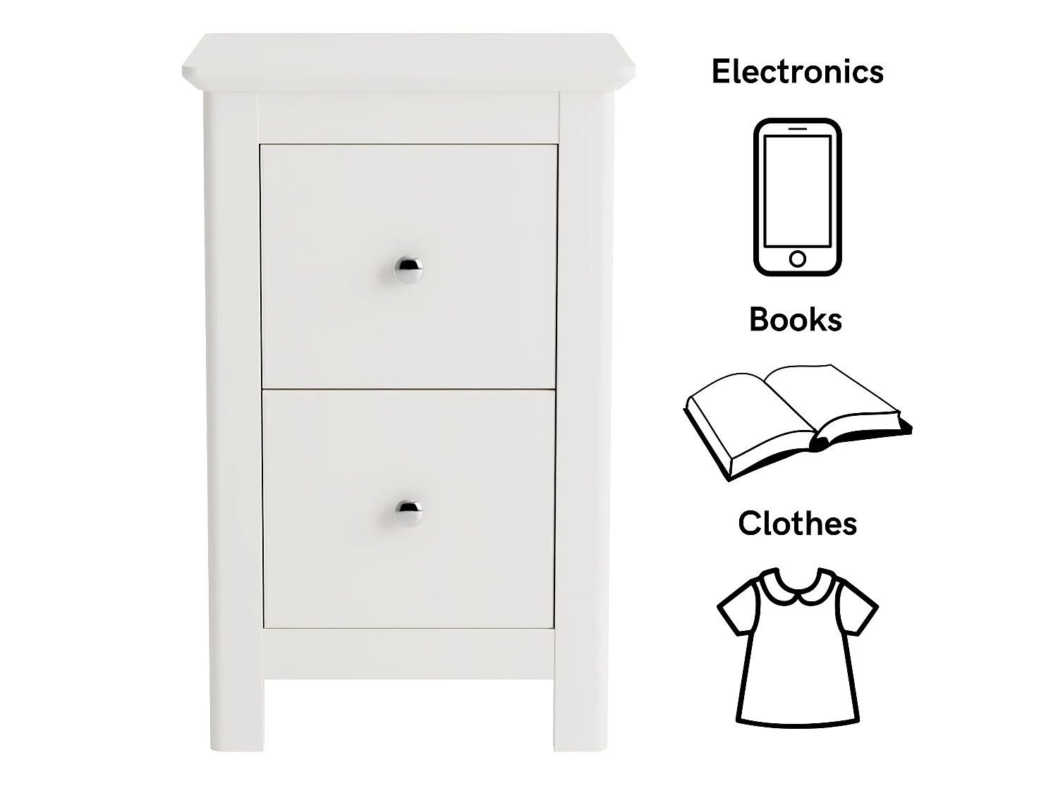 Nairn White 2-Drawer Petite Bedside Cabinet, Shaker-Style