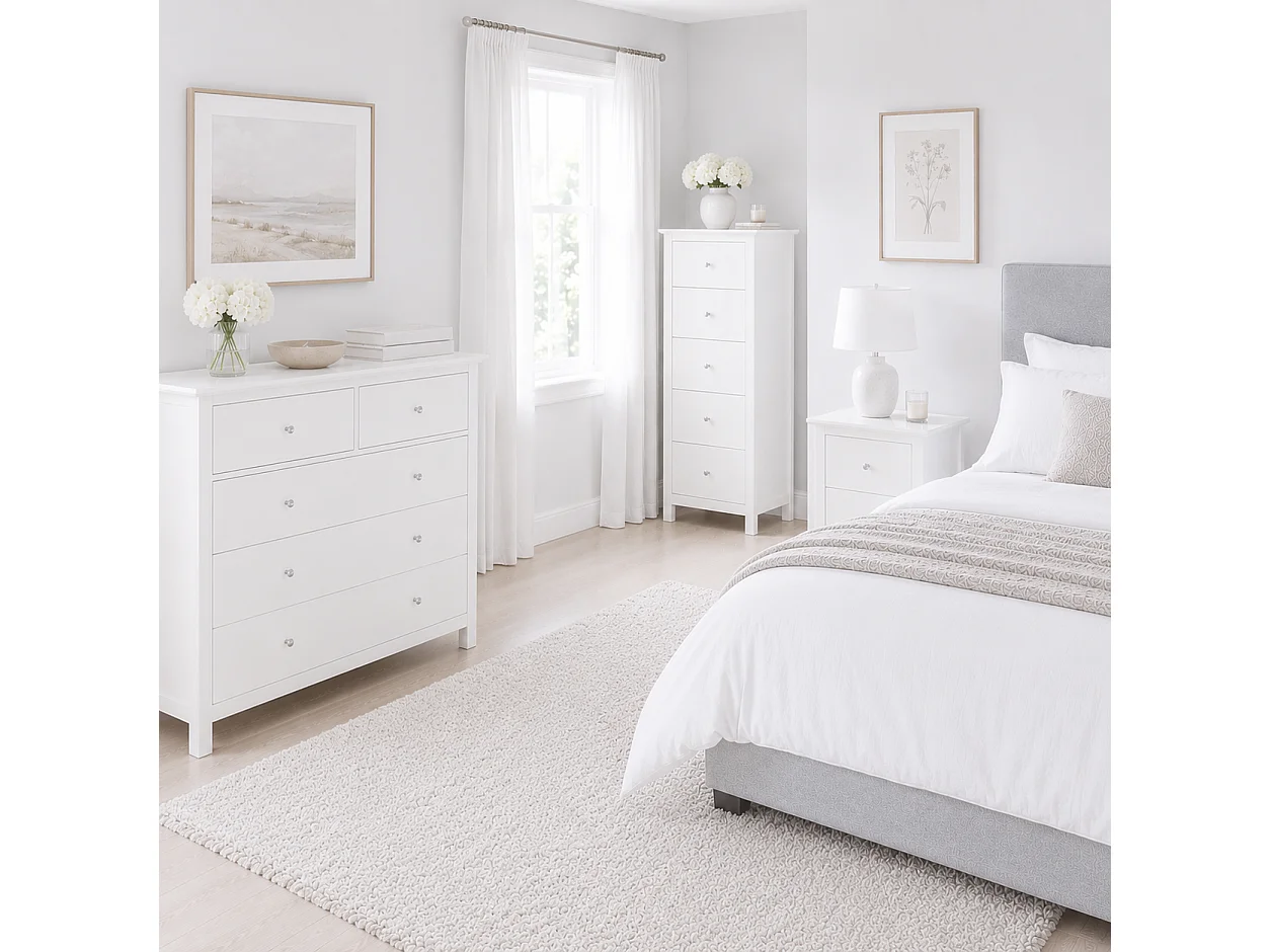 Nairn White 2-Drawer Petite Bedside Cabinet, Shaker-Style