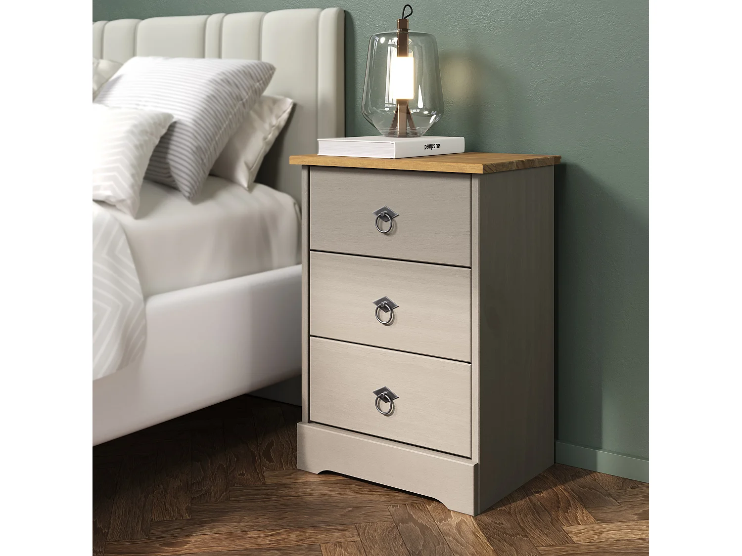 Corona Grey Modern 3-Drawer Bedside Cabinet