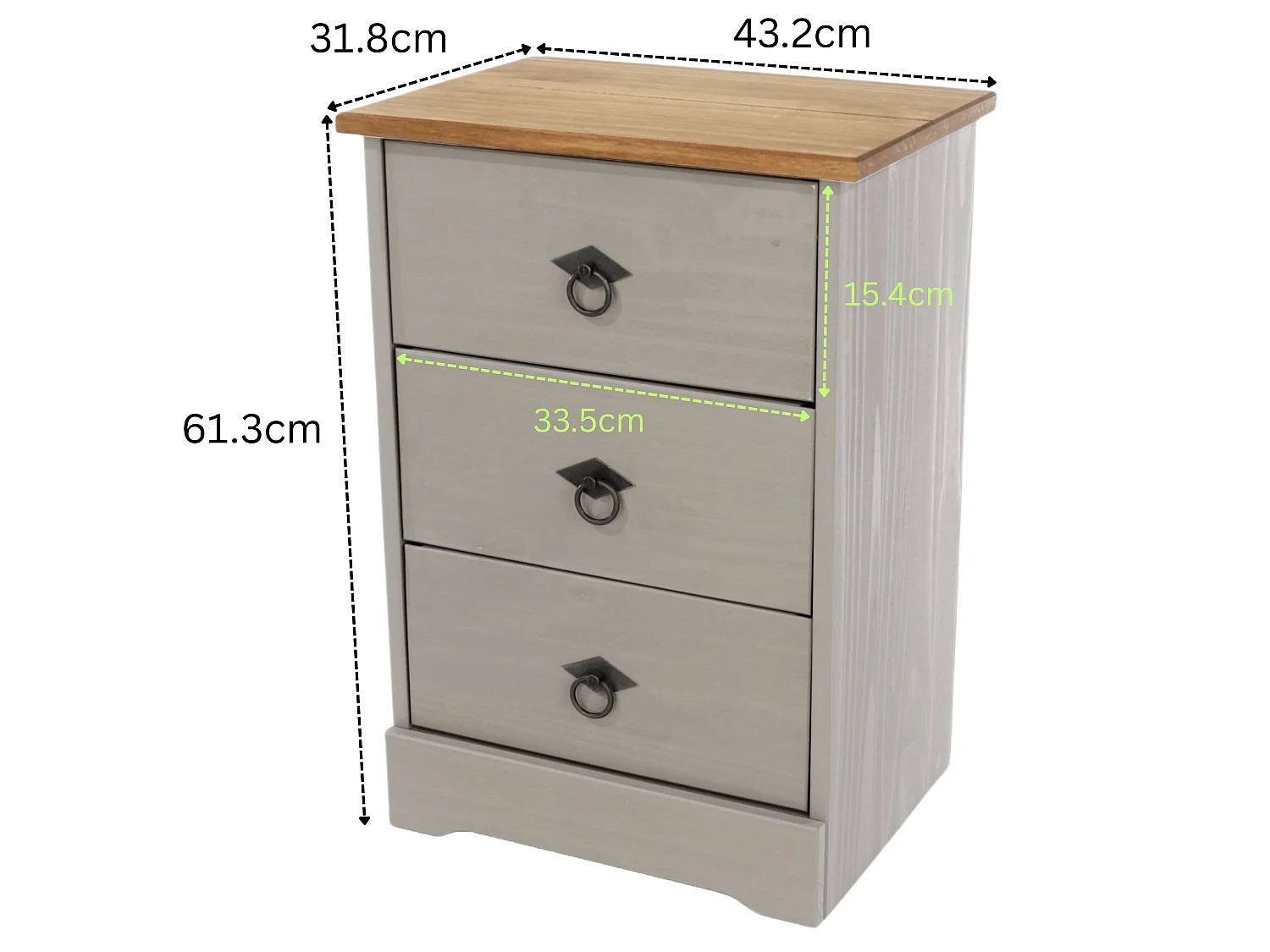 Corona Grey Modern 3-Drawer Bedside Cabinet