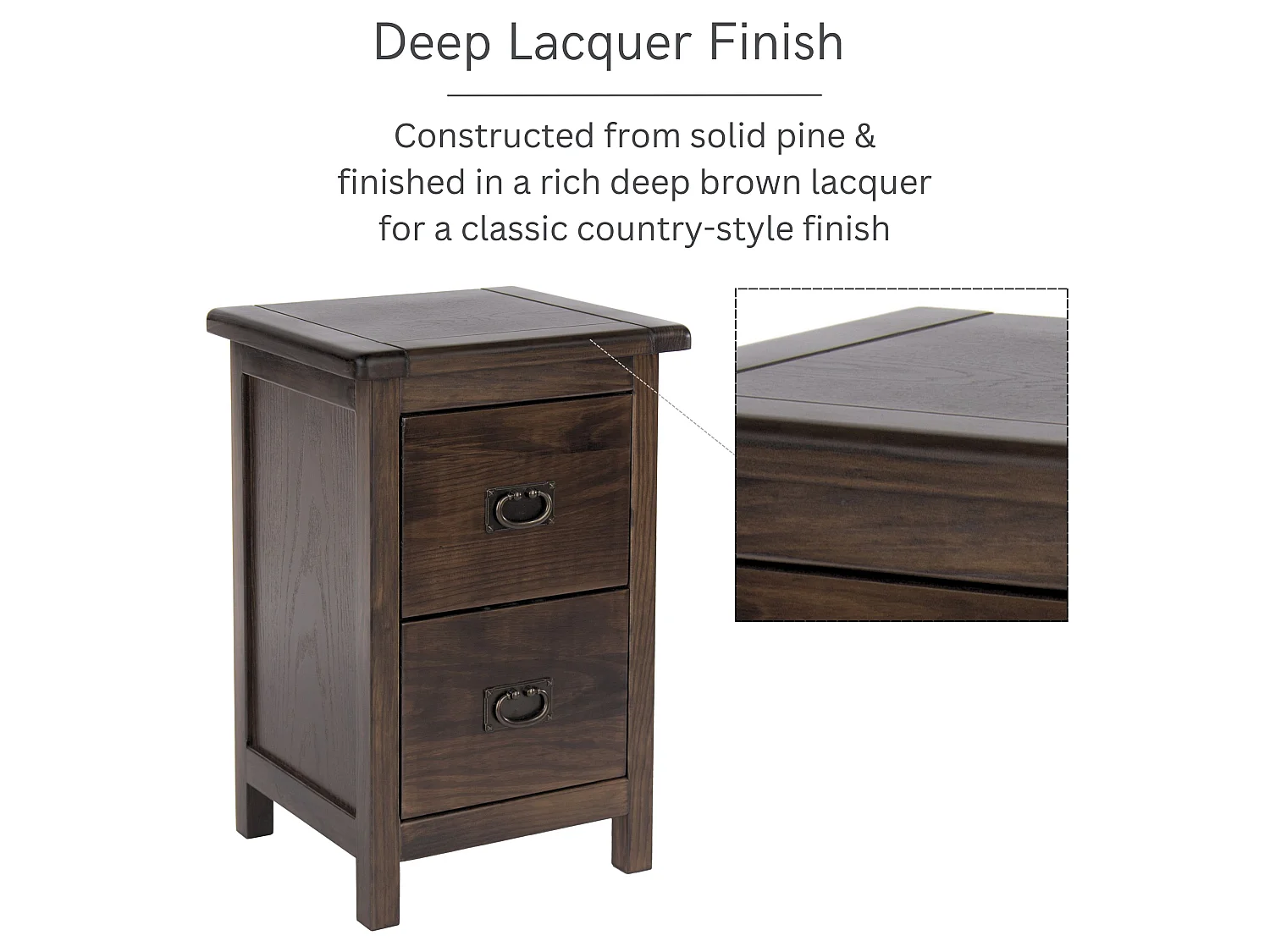 Boston Rustic 2-Drawer Petite Bedside Cabinet
