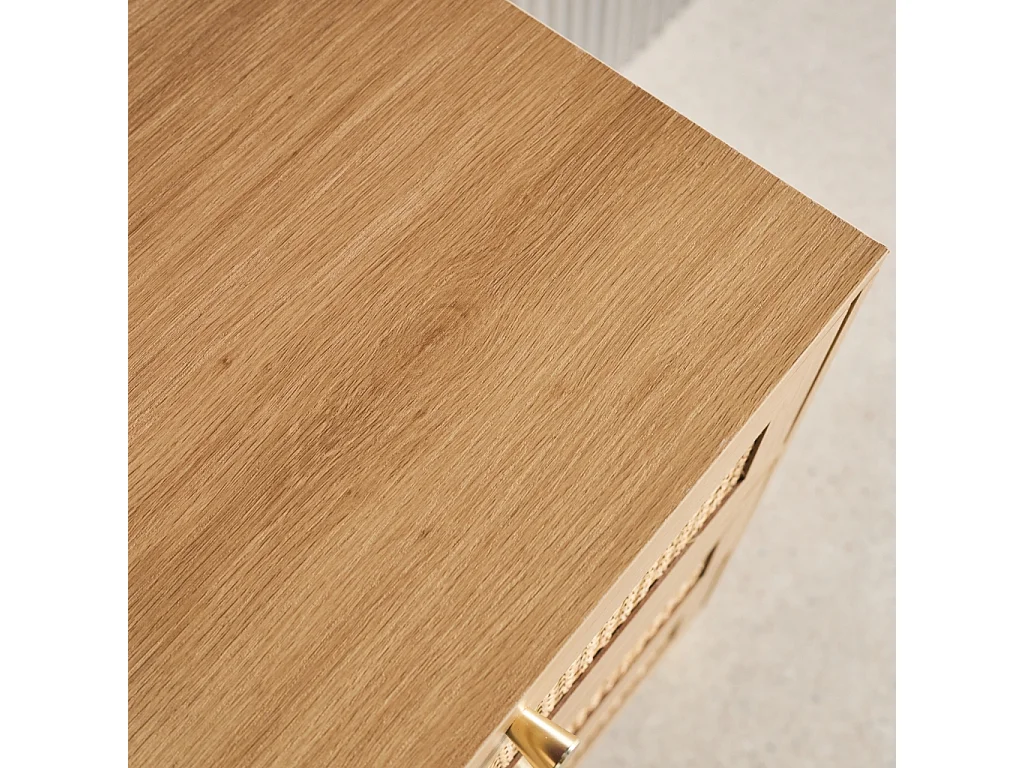 Cómoda con decoración madera y mimbre, 3 cajones natural