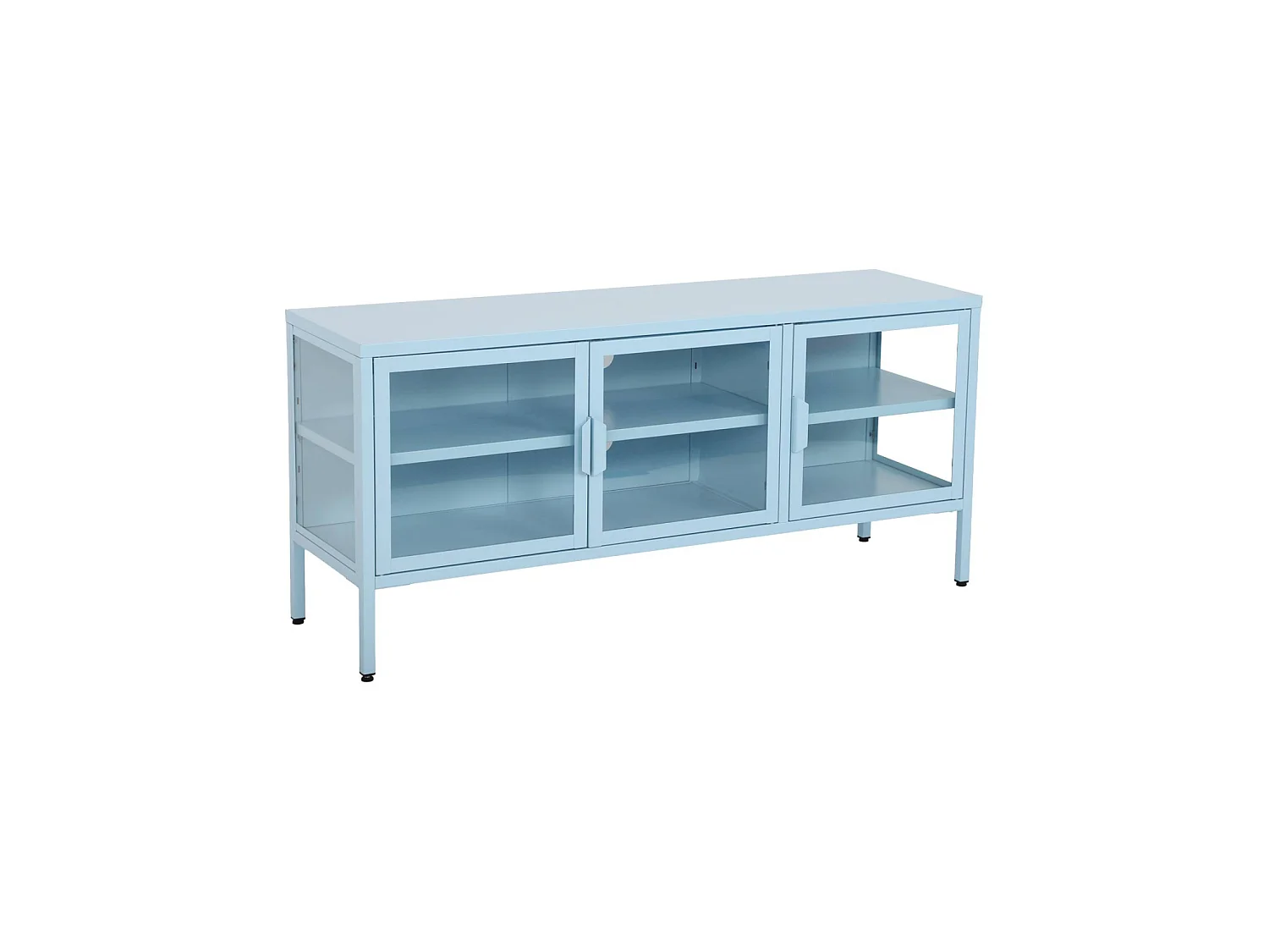 Mueble de tv estilo industrial de metal y vidrio templado con 3