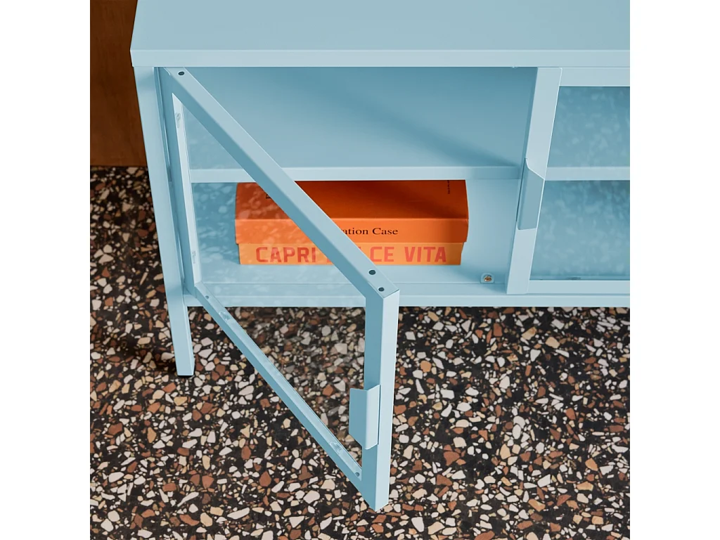 Mueble de tv estilo industrial de metal y vidrio templado con 3