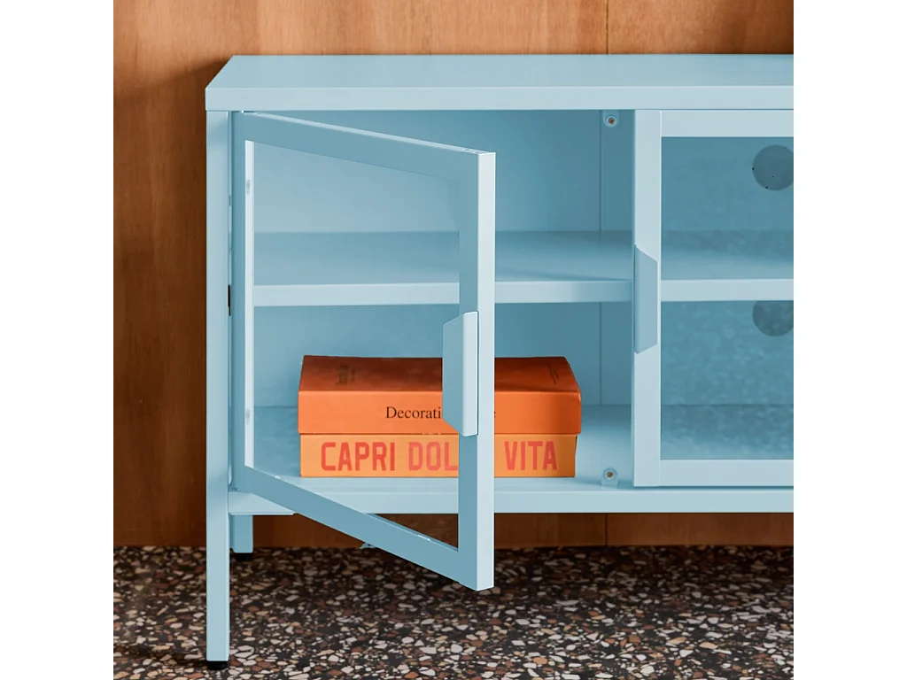 Mueble de tv estilo industrial de metal y vidrio templado con 3
