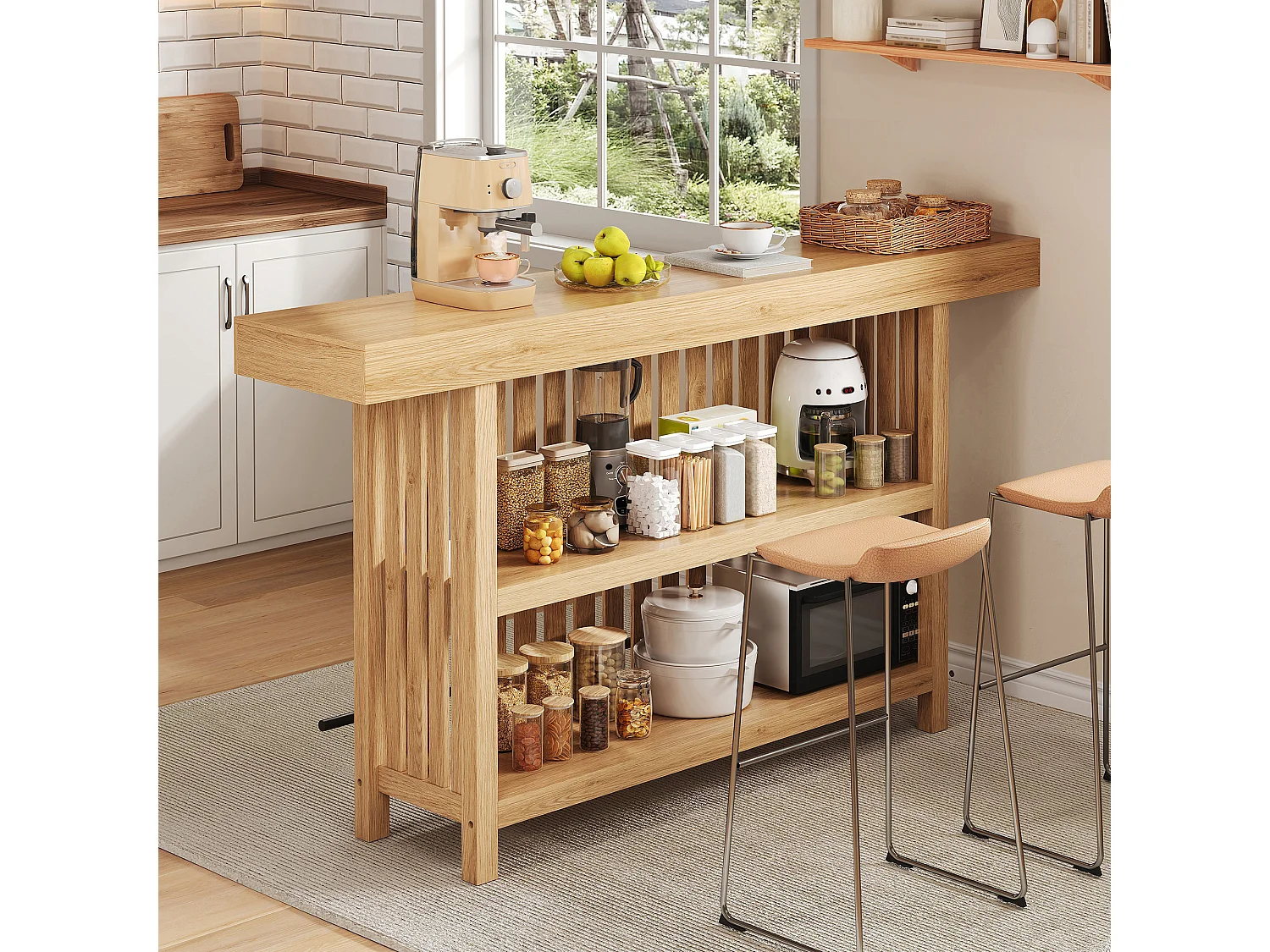 Küchenbar-Schrank 160x40x105cm – mit Fußstütze und Regal – Natur