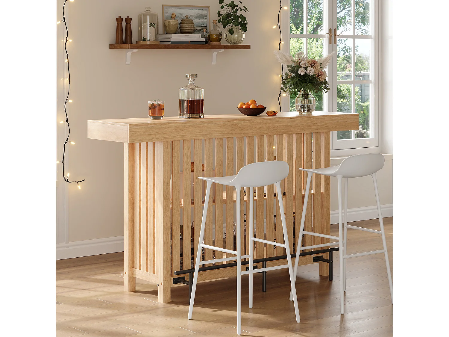 Küchenbar-Schrank 160x40x105cm – mit Fußstütze und Regal – Natur