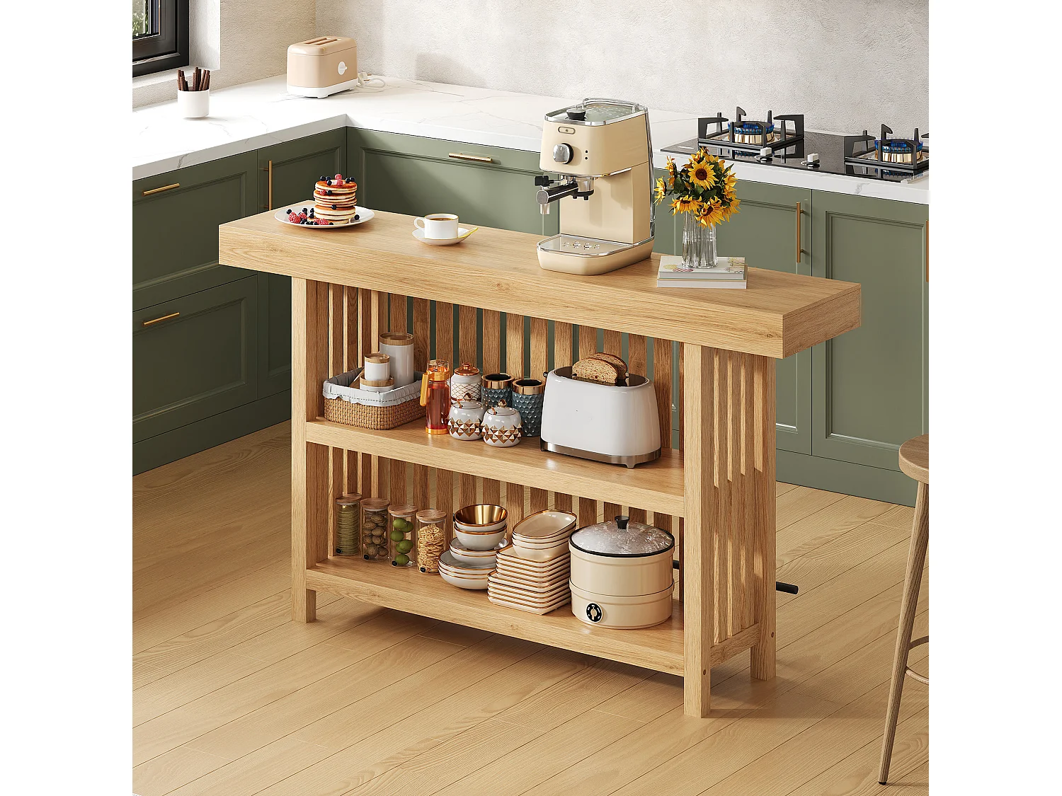 Küchenbar-Schrank 160x40x105cm – mit Fußstütze und Regal – Natur