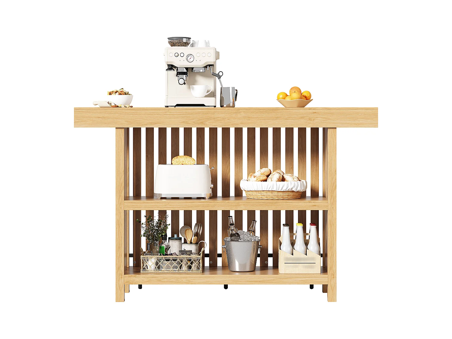 Küchenbar-Schrank 160x40x105cm – mit Fußstütze und Regal – Natur