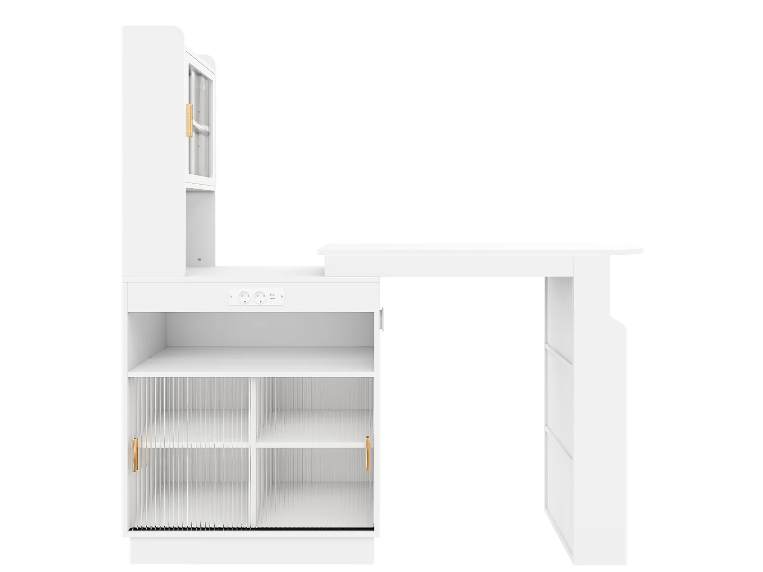 Barbar 131-170x40x170 cm - Meubel met glazen deuren - met LED-verlichting - met stopcontact (USB/USB-C-poorten) - wit