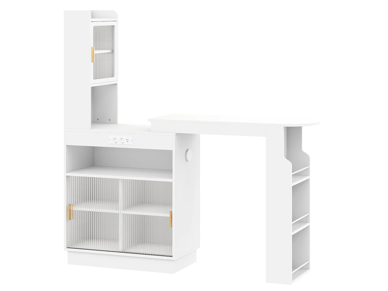 Barbar 131-170x40x170 cm - Meubel met glazen deuren - met LED-verlichting - met stopcontact (USB/USB-C-poorten) - wit