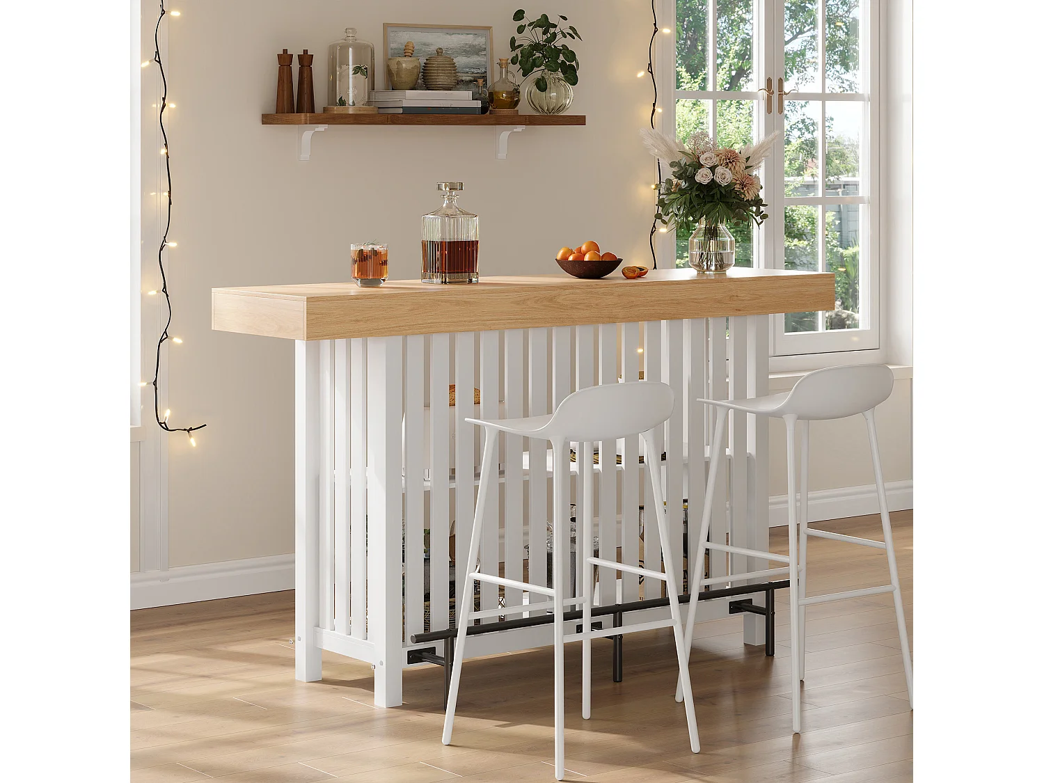 Küchenbar 160x40x105cm – mit Fußstütze und Regal – Weiß