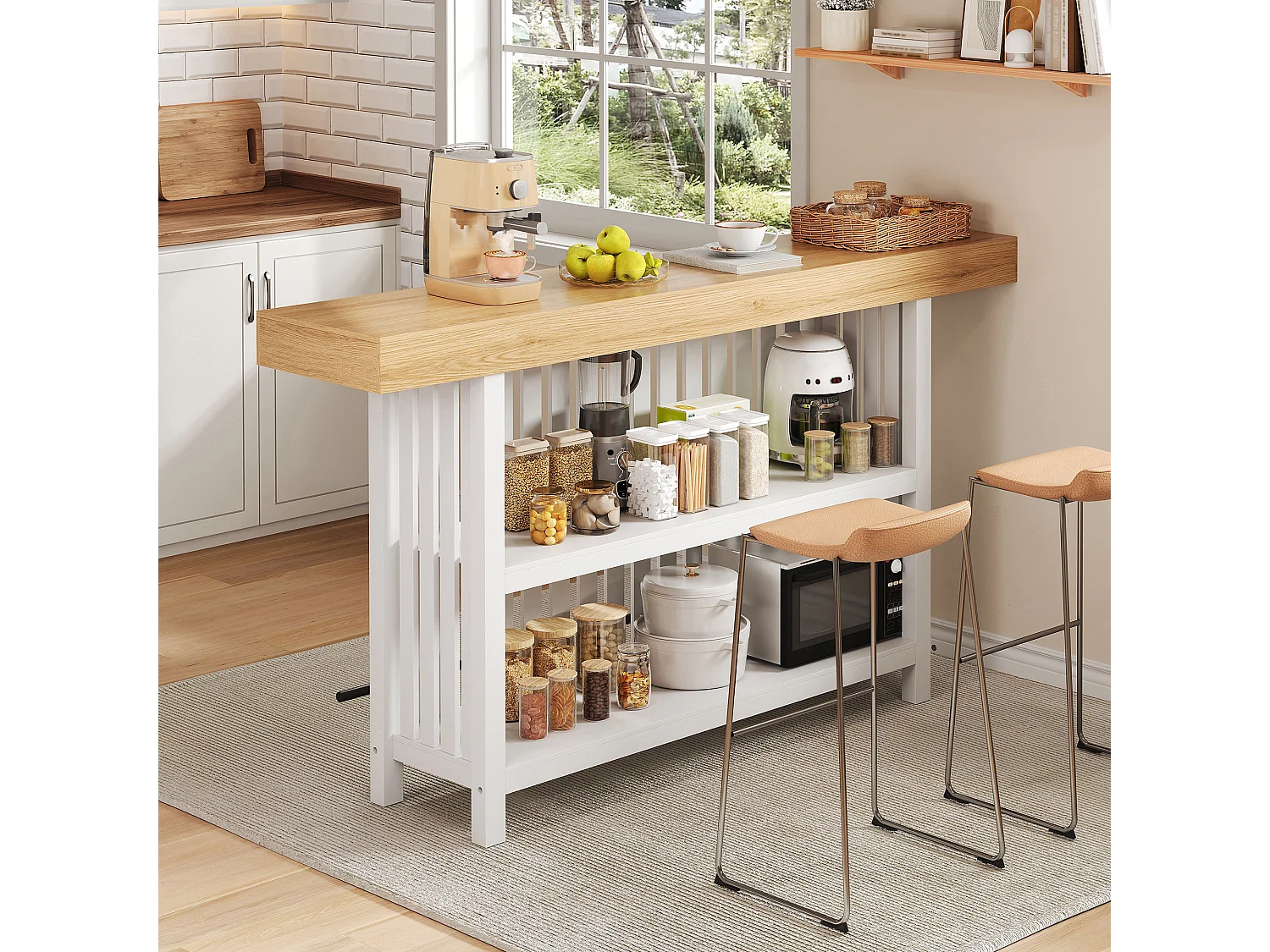 Küchenbar 160x40x105cm – mit Fußstütze und Regal – Weiß