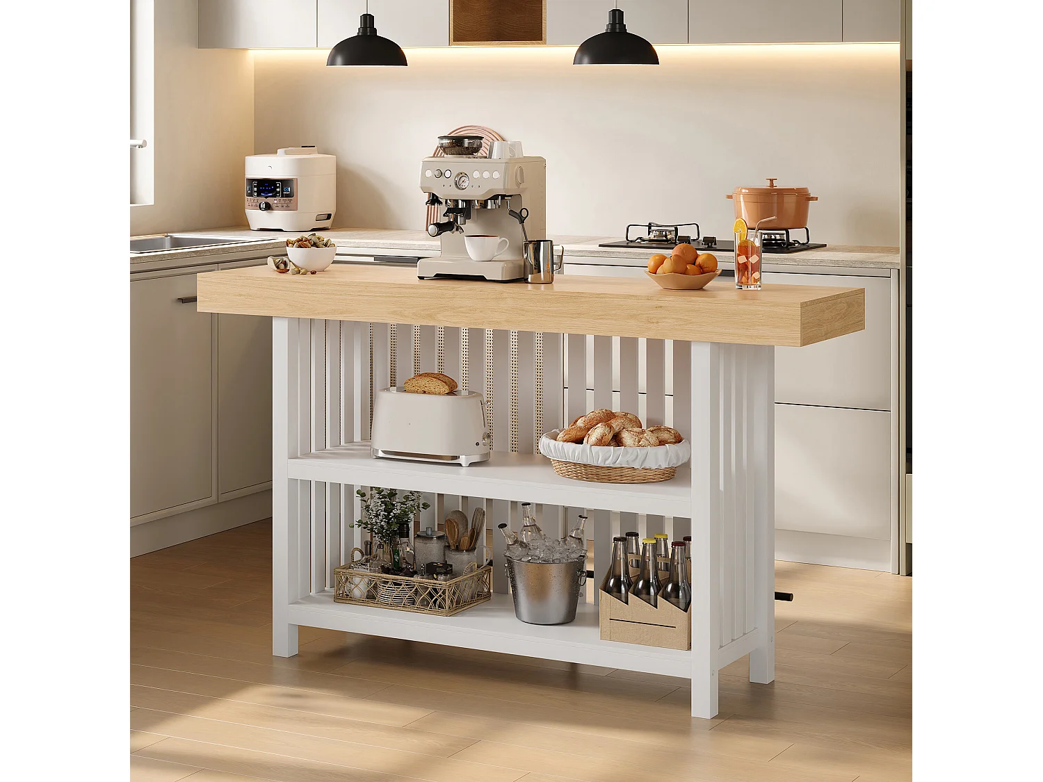 Küchenbar 160x40x105cm – mit Fußstütze und Regal – Weiß