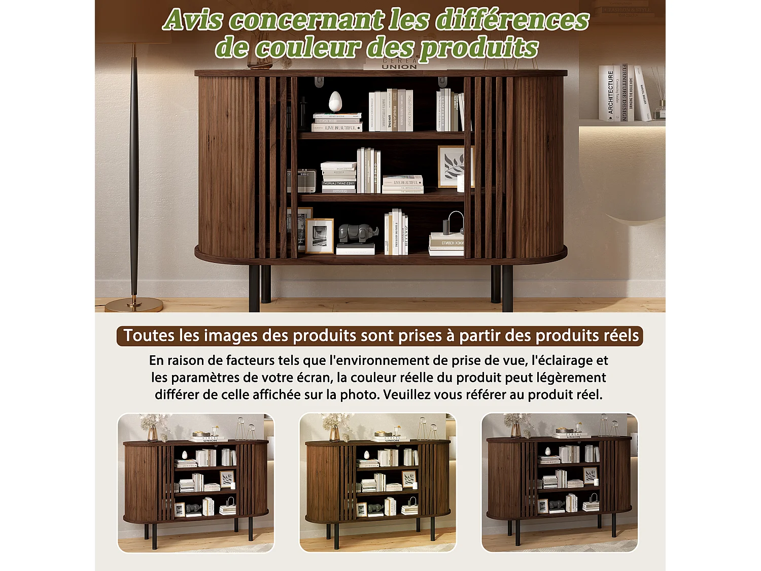 Sideboard 120x40x80 cm - With 3 open compartments - Slatted design - Adjustable metal legs - MDF - Brown