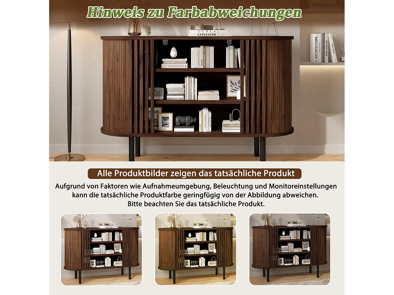 Sideboard 120x40x80 cm - With 3 open compartments - Slatted design - Adjustable metal legs - MDF - Brown