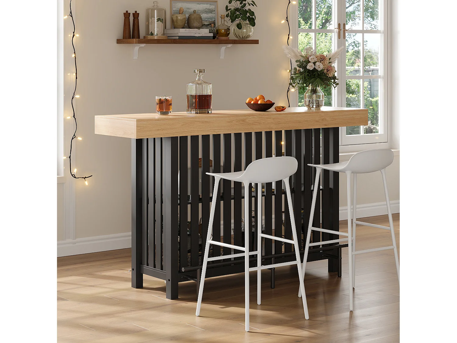 Küchenbar 160x40x105cm – mit Fußstütze und Regal – Schwarz