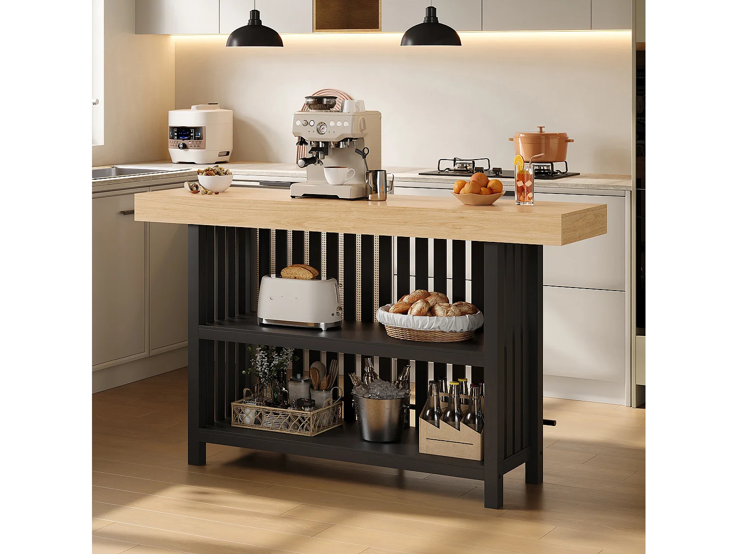 Küchenbar 160x40x105cm – mit Fußstütze und Regal – Schwarz