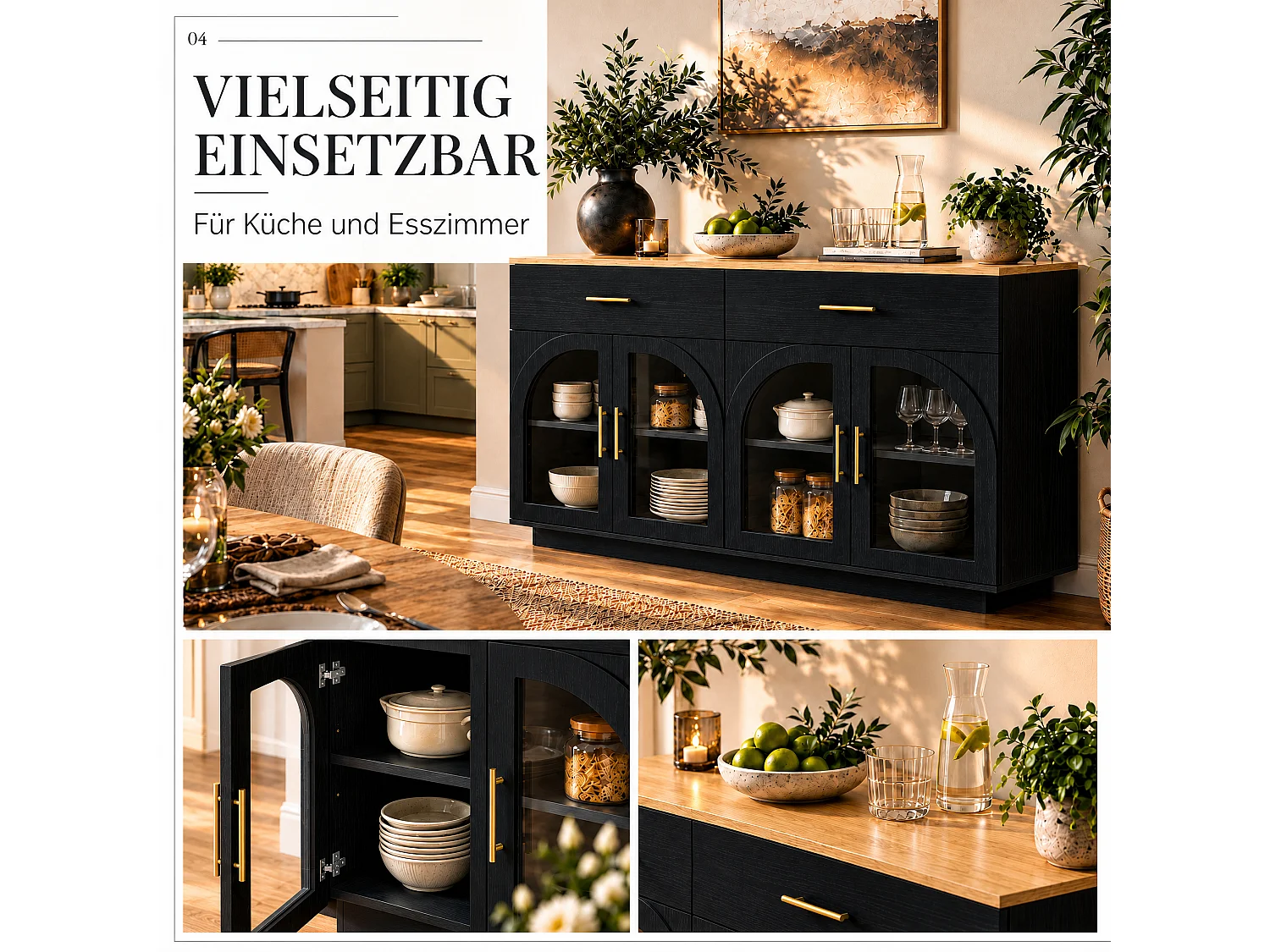Modern buffet 57,9x15,7x33,9cm - met 2 deuren en 2 lades - met LED-verlichting - Zwart
