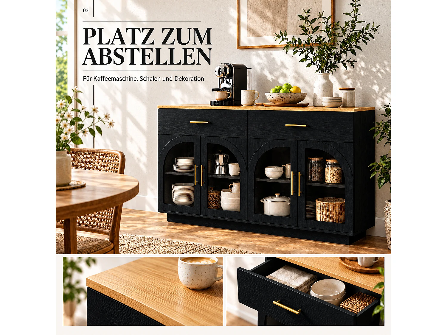 Modern buffet 57,9x15,7x33,9cm - met 2 deuren en 2 lades - met LED-verlichting - Zwart