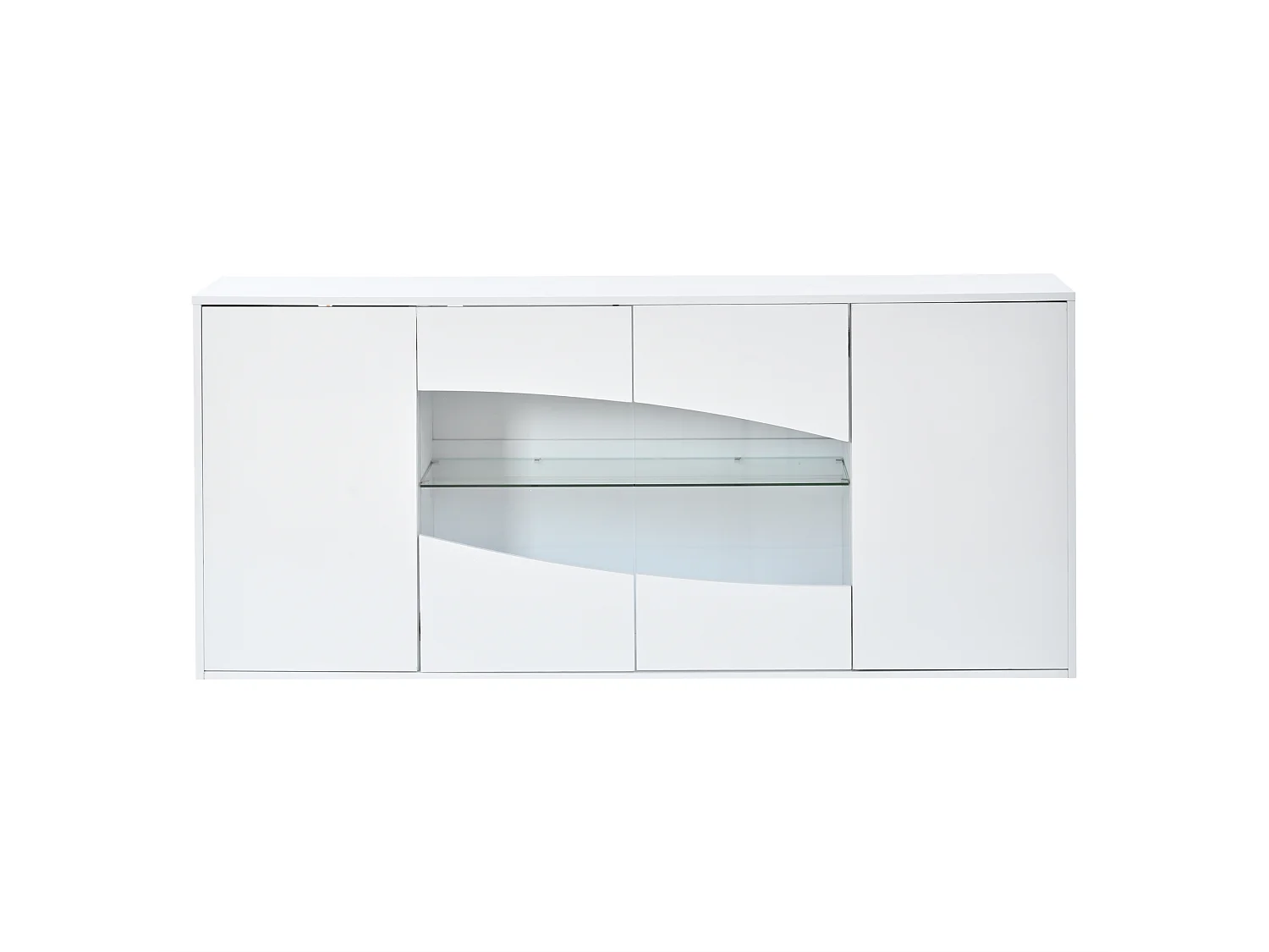 Glänzende Anrichte 160×35×70 cm glänzend – mit LED-Beleuchtung – 4 Türen, 6 Fächer und verstellbare Einlegeböden – Weiß