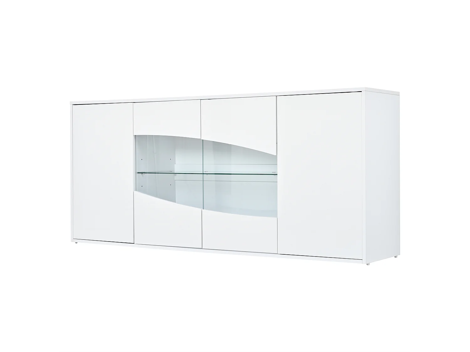 Glänzende Anrichte 160×35×70 cm glänzend – mit LED-Beleuchtung – 4 Türen, 6 Fächer und verstellbare Einlegeböden – Weiß