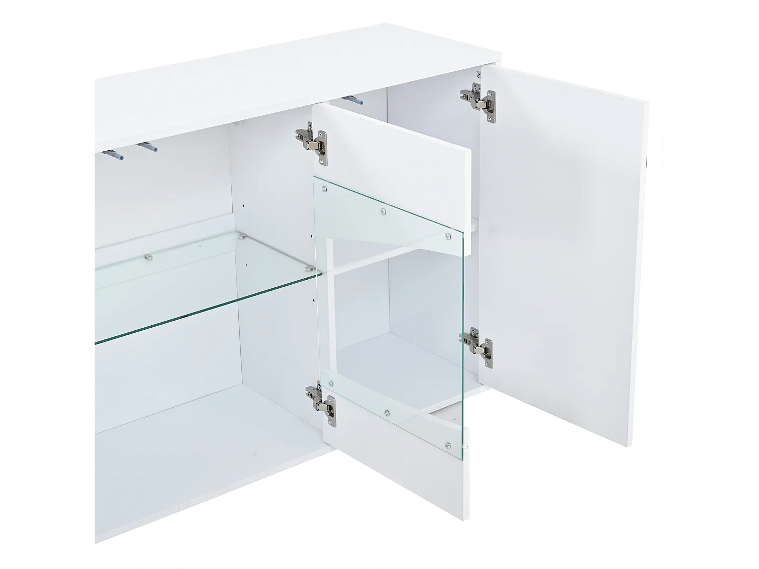 Glänzende Anrichte 160×35×70 cm glänzend – mit LED-Beleuchtung – 4 Türen, 6 Fächer und verstellbare Einlegeböden – Weiß