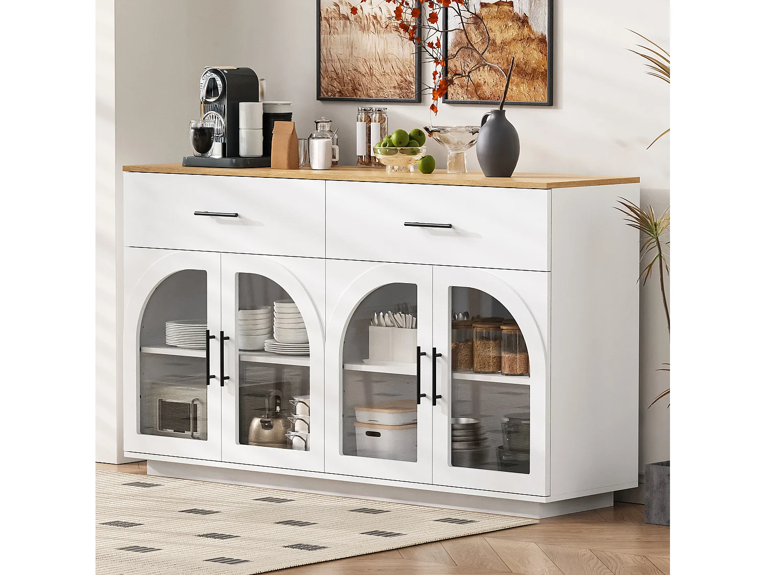 Modern buffet 57,9x15,7x33,9cm - met 2 deuren en 2 lades - met LED-verlichting - Wit