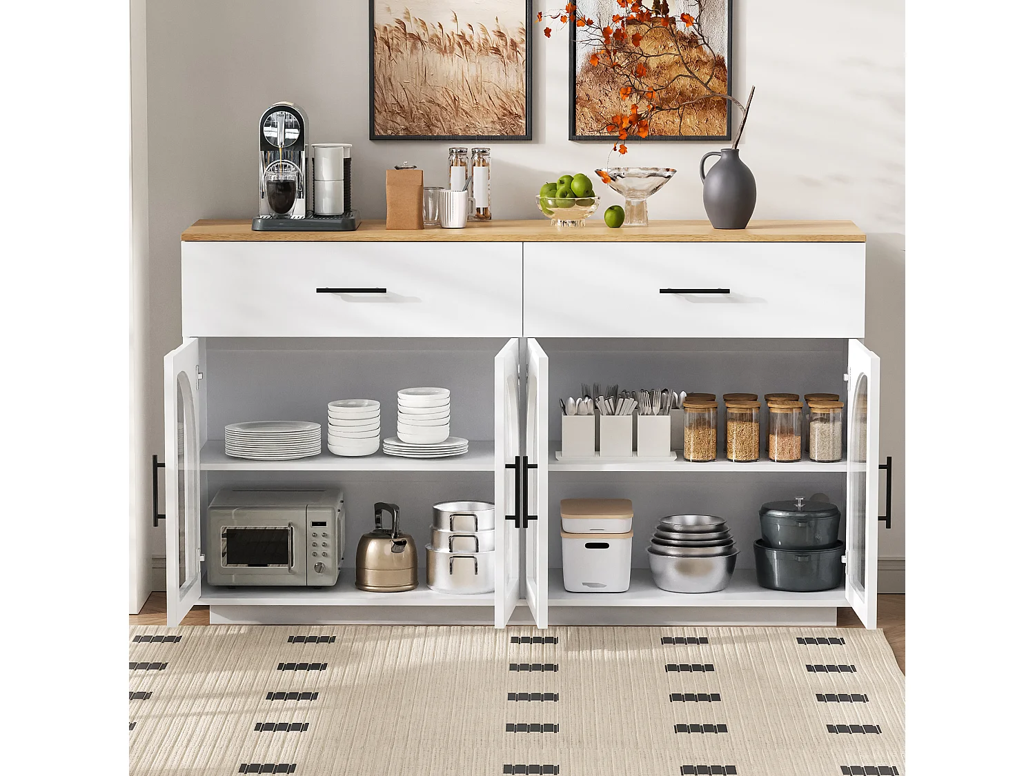 Modern buffet 57,9x15,7x33,9cm - met 2 deuren en 2 lades - met LED-verlichting - Wit