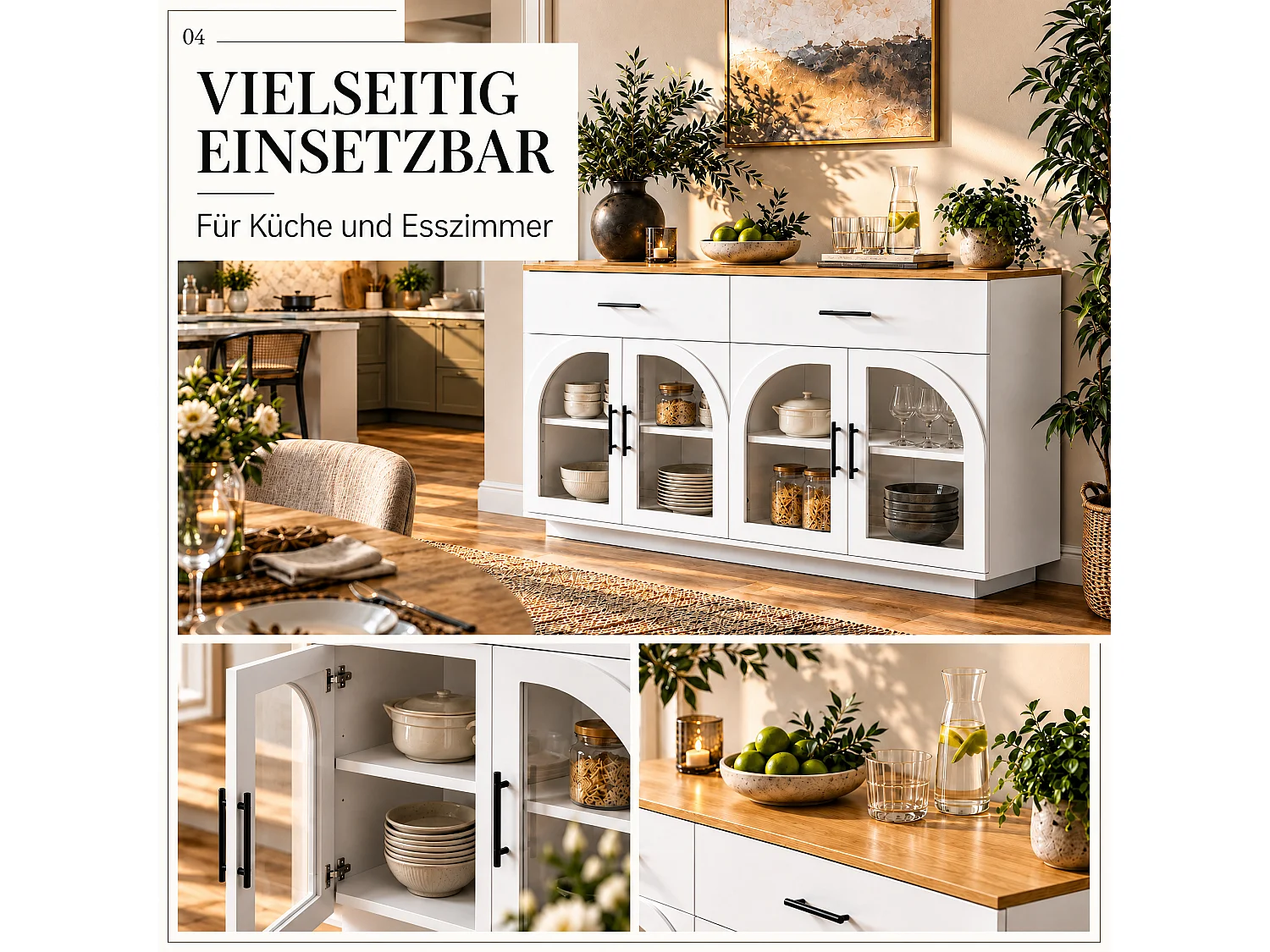 Modern buffet 57,9x15,7x33,9cm - met 2 deuren en 2 lades - met LED-verlichting - Wit