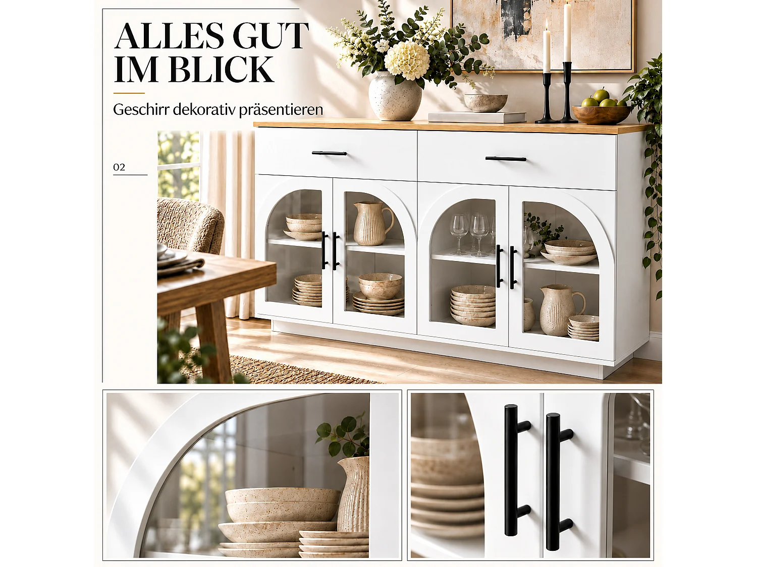 Modern buffet 57,9x15,7x33,9cm - met 2 deuren en 2 lades - met LED-verlichting - Wit